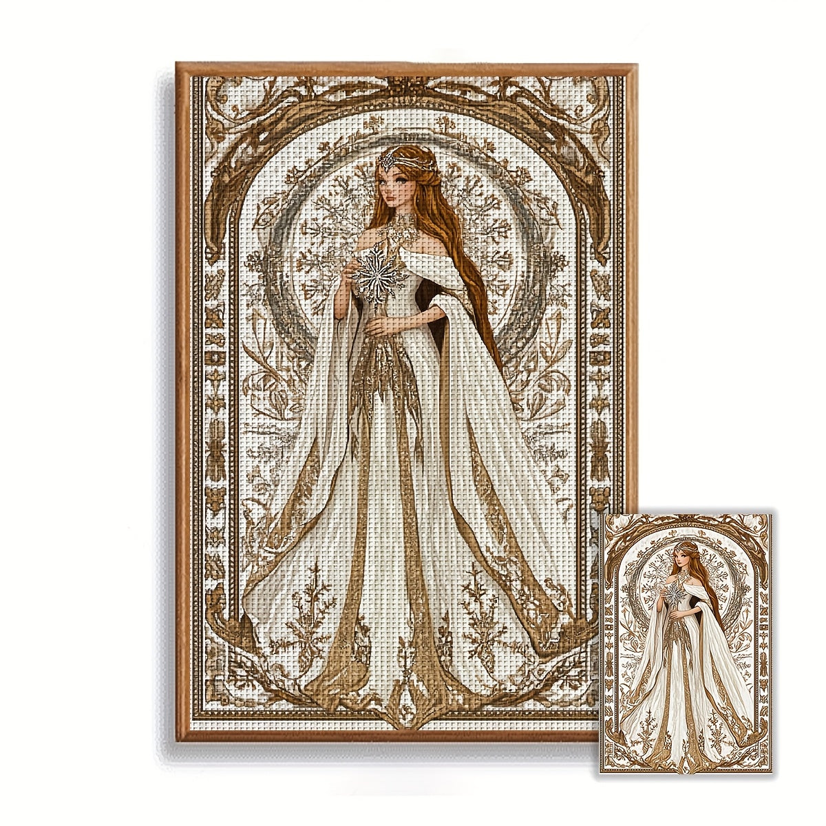 JOZYSH 1 Set 40x60cm/15.7x23.6inch Unframed 11CT/14CT Embroidery Fabric Cross Stitch DIY Kit - Beautiful Lady with Crown & Star Design, All-Season Wall Decor for Adults, Includes Printed Fabric, Needle, Thread, Patterns & Ins