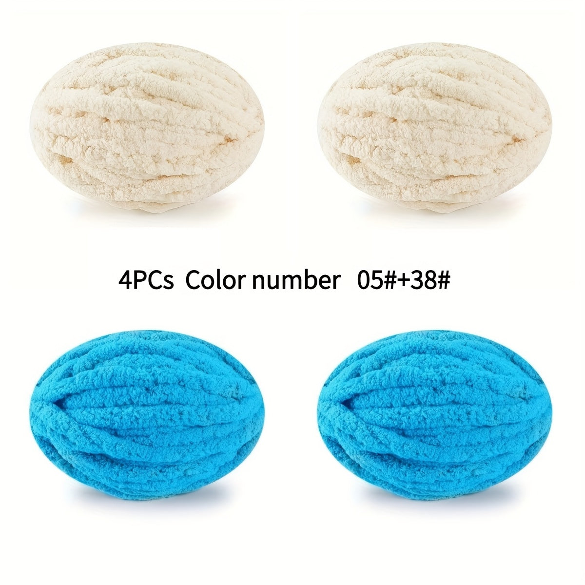 4pcs - 100% Polyester Chenille Yarn, Suitable for Crochet, Ultra-Thick Soft Fluffy Yarn, Thick Chenille Yarn for Hand Weaving, Mixed Pack of 2 Cream White + 2 Pink Beige Colors