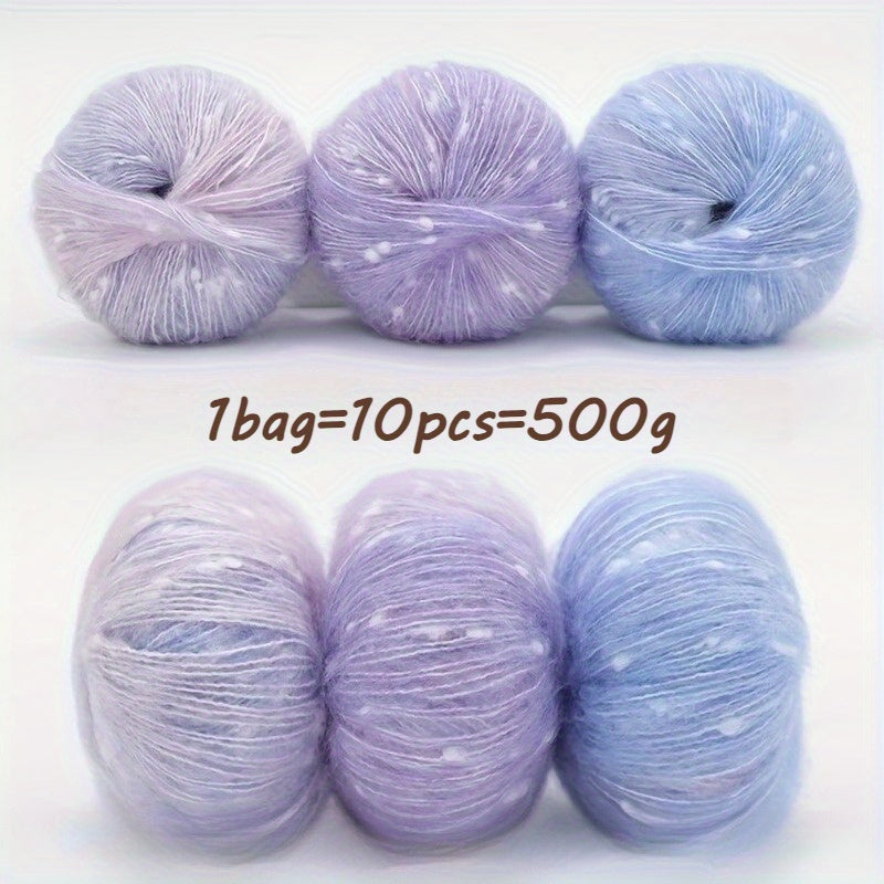 10pcs Starry Sky Gradient Long Staple Cashmere Yarn Rainbow Sugar Bean Color Dot Cashmere Wool Shake Velvet Yarn Handmade Knitting DIY Hollow Sweater, Hat, Scarf, Shawl, 50g/pc Total 500g