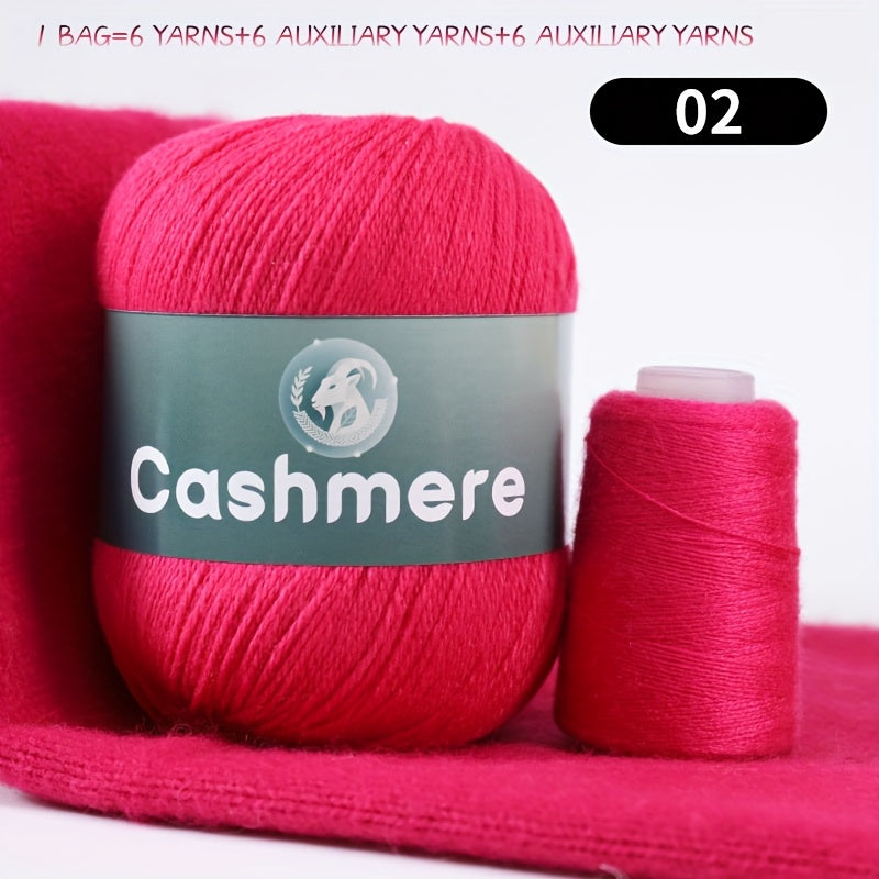 6-Ply Hand-Knitting Yarn for Self-Knitted Cashmere Sweaters, Includes Matching Yarn for Machine-Knitted Cashmere Hats and Scarves, Knitting Needles, and Yarn Balls