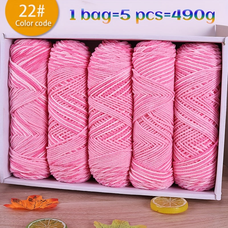 490g Multicolor Gradient Ombre Yarn Skein for Hand Knitting, 5-Ply Yarn Ball for Autumn/Winter Fashion Sweaters, Scarves, Hats, Gloves, Gifts, and Crafts, 5 Skeins per Pack