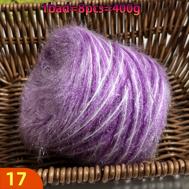 A Large Economical Pack of 400G of Soft Long-Haired Yarn, Suitable for Sweaters, Scarves, Jackets, Shawls, Hats, Coats, Etc. This Yarn Material Kit Is Perfect for DIY Projects. 1 Pack = 8pcs = 400G, Consisting of 80% Acrylic