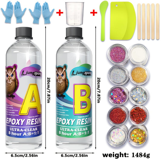 Choose Your Size! Pro Epoxy Resin Kit with Tools Included - 16.9fl.oz (for Jewelry/Mini Projects) or 33.8fl.oz (for River Table/Large Projects) |, Scratch-Resistant, High-Hardness Epoxy Resin for DIY Crafts, River Table Count