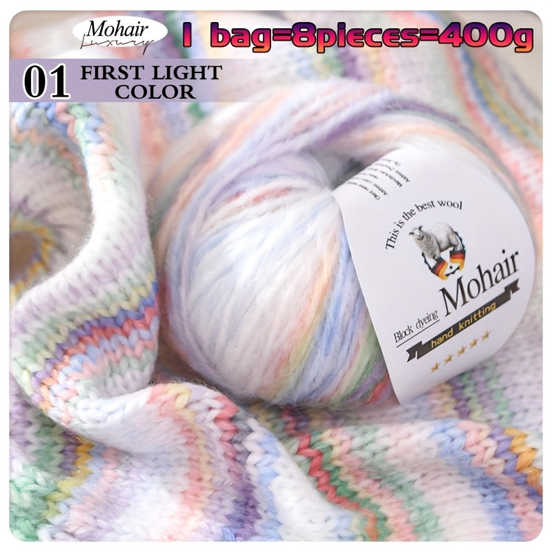 1 Bag = 8 Balls = 400g Multicolor Self-Striping Mohair Yarn | Fashion Sweaters, Coats, Shawls, Trench Coats, Scarves, Hats, Gloves, Clothing Accessories - Polyester 80%, Wool 10%, Nylon 10%