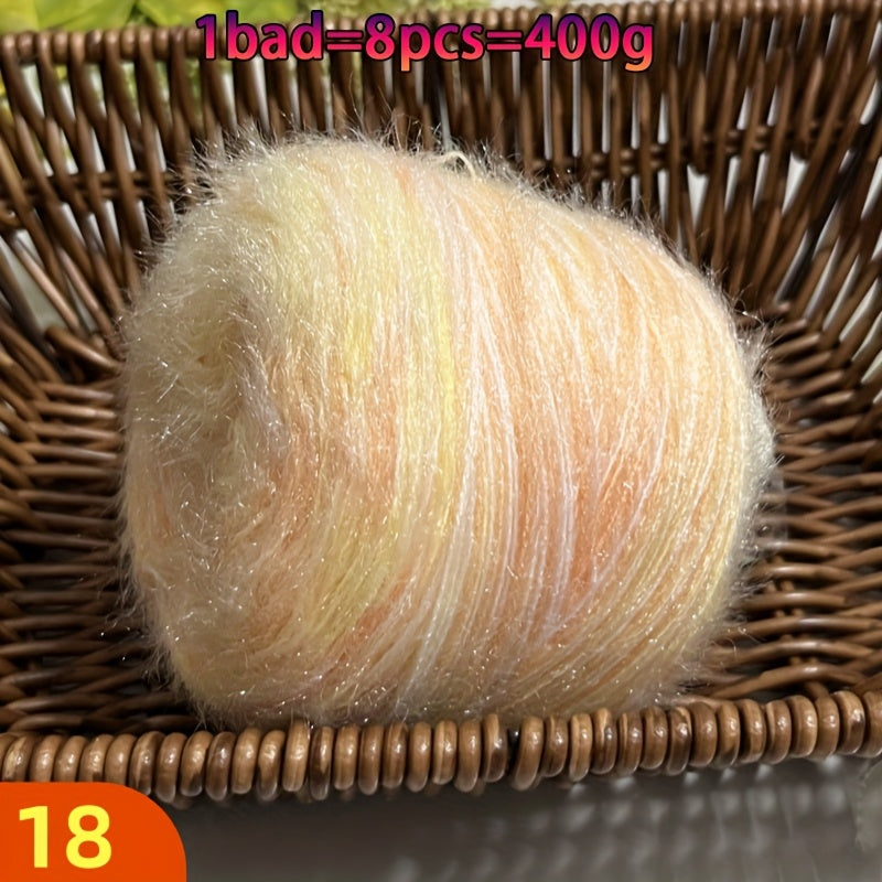 A Large Economical Pack of 400G of Soft Long-Haired Yarn, Suitable for Sweaters, Scarves, Jackets, Shawls, Hats, Coats, Etc. This Yarn Material Kit Is Perfect for DIY Projects. 1 Pack = 8pcs = 400G, Consisting of 80% Acrylic