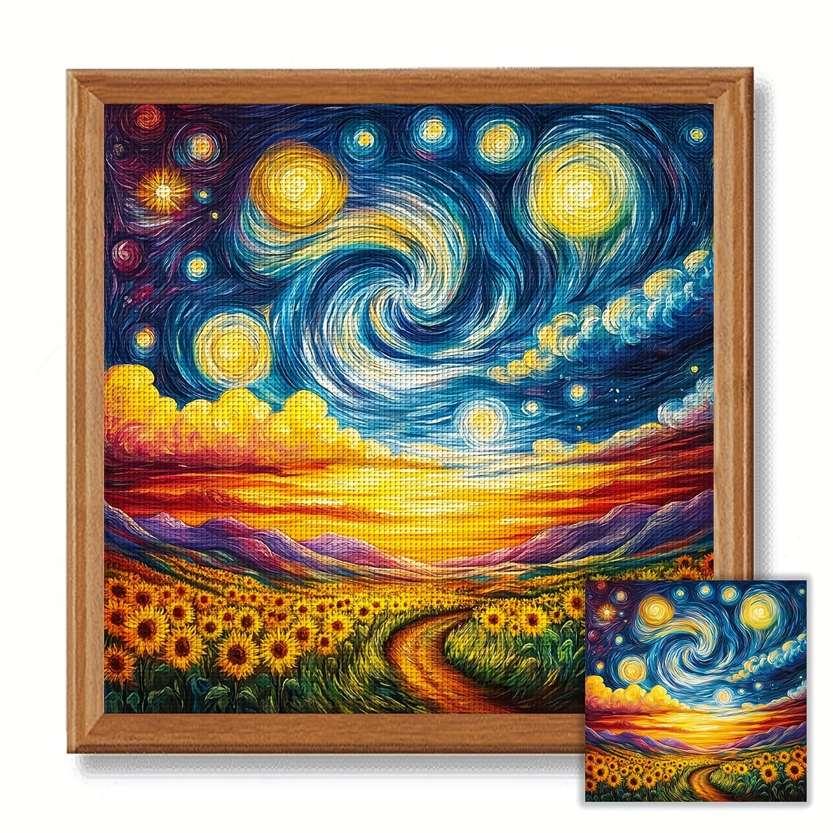 1pc 11CT/14CT Sunflower & Starry Night Cross Stitch DIY Kit - 15.75x15.75inch, Relaxing Adult Beginner Project with Printed Canvas, Needles, Threads, Patterns & Instructions - Perfect for Home & Office Decor, Ideal Gift for F