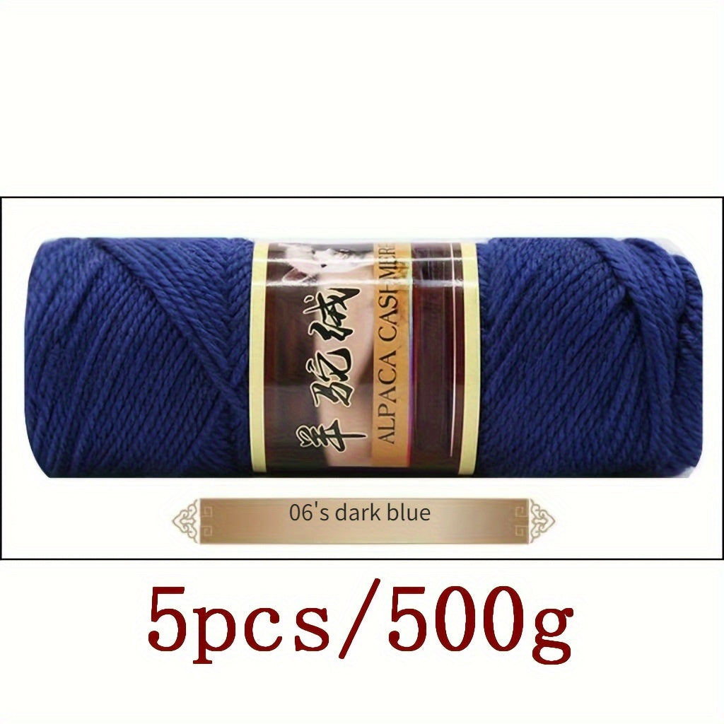 5pcs Set of 17.64oz Alpaca Wool Thick Knitted Yarn, High-Quality for Hand-Knitted Hats, Scarves, Sweaters, Coats, Floor Socks, Blankets, and Various DIY Projects, Cozy Winter Projects, Soft Yarn Bundle, Vibrant Color Yarn, Mu