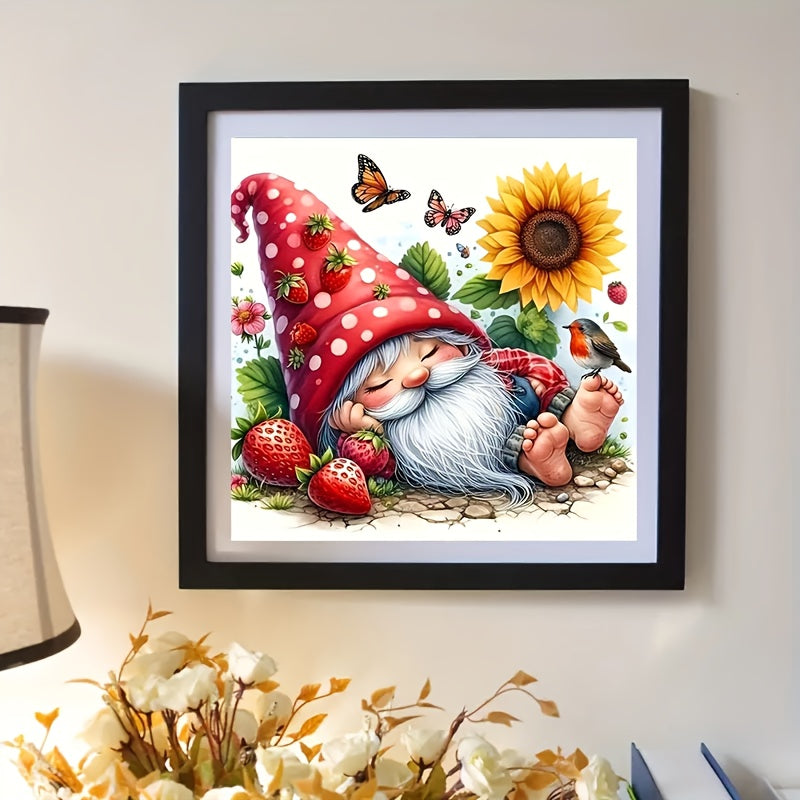 New Christmas Round Diamond Gnome and Sunflower Flower Painting 5D DIY Diamonds Cross Stitch Kit, Frameless Decorative Birthday Present for Adult Beginners Mosaic Art Set, Gnome Cross Stitch Kits, Gnome Printed Cross Stitch K