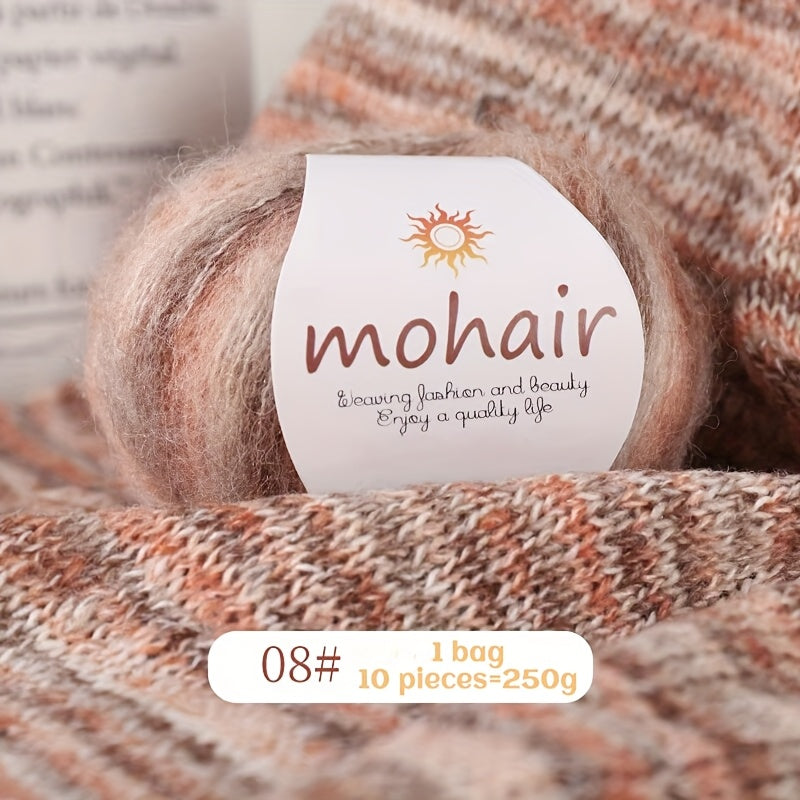 10 Skeins, 250g Each - Colorful Marled & Blend Yarn, Self-Striping Pattern for Knitting, Crochet, Scarves, Hats, Shawls, Crafting Yarn|Multicolor Fiber|Soft Texture Yarn