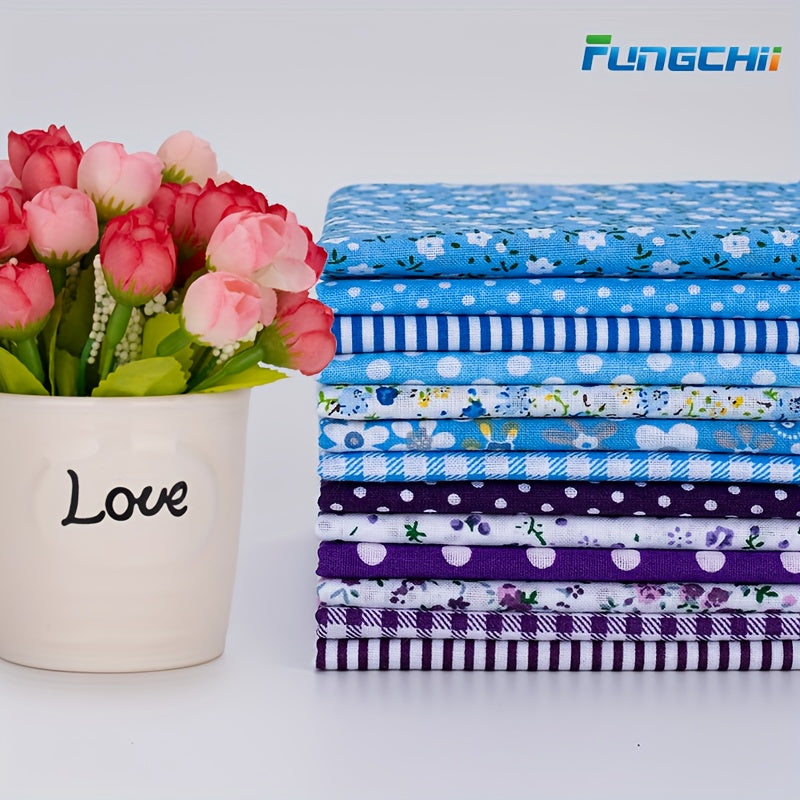 13pcs Extra Large Fat Quarter Fabric Bundles - 20x20 Inch (50x50cm) - Pre-Cut Squares for Quilting, Patchwork, DIY Crafts - 100% Pure Cotton with Gingham, Stripes, Polka Dots, Floral & Plaid Patterns - Soft, Wrinkle-Resistant