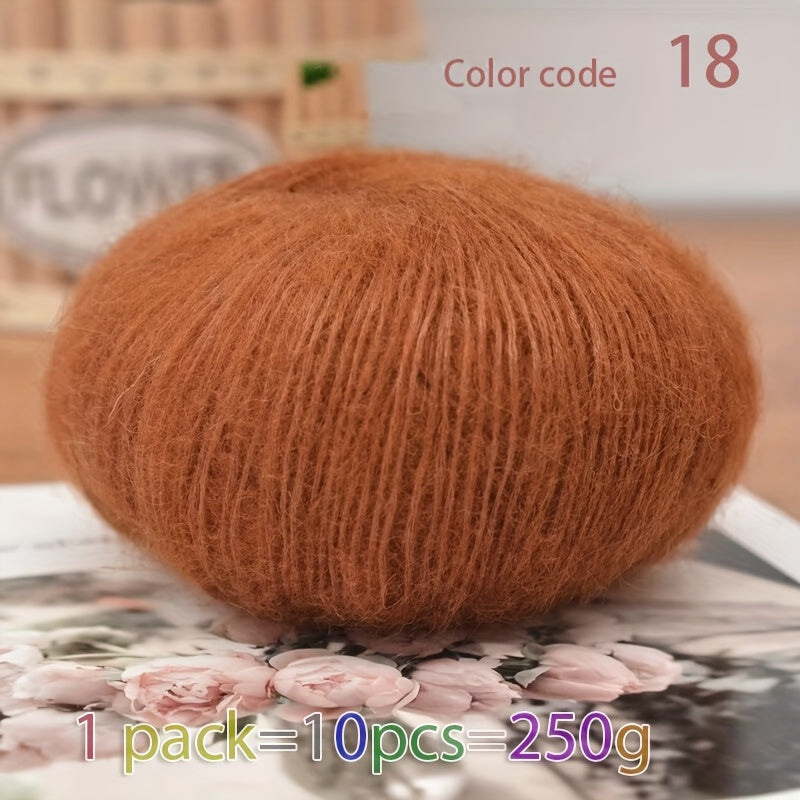 250g Large Bag of Long Wool Yarn, Soft and Light Beige-Friendly DIY Knitting Yarn, Non-Pilling, Suitable for Spring, Summer, Autumn Hollow-Out Fashion Sweaters and Shawls, 45% Cashmere, 40% Wool, 15% Acrylic, 1pc = 10 Balls =