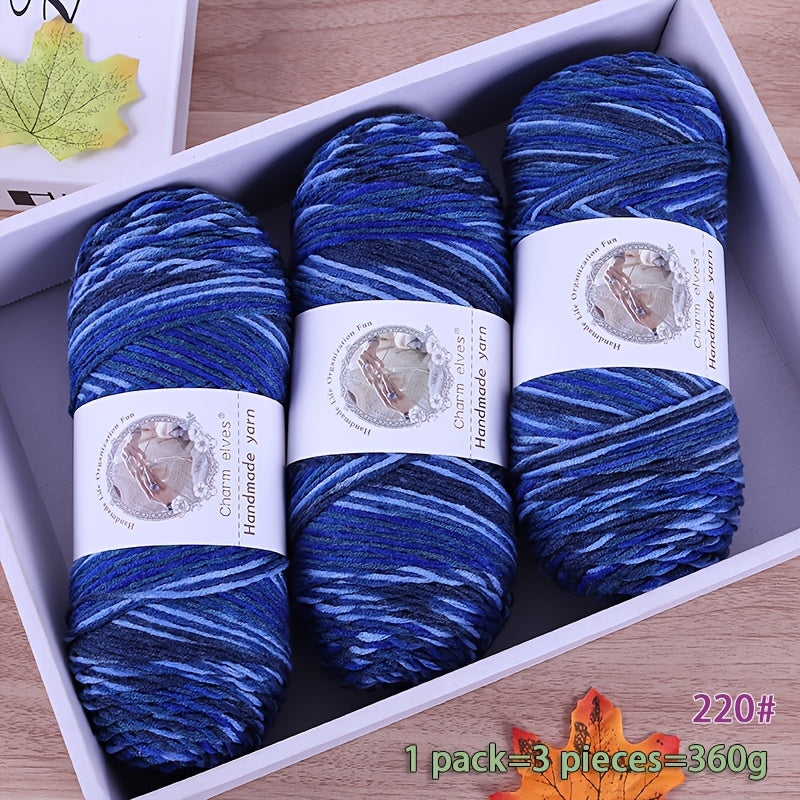 JIUWEIDIAOWANG 3pcs Rainbow Gradient Yarn, Medium Thickness - Perfect for Knitting Sweaters, Scarves, Hats & Crafts, 360g Each