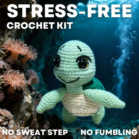 Sea Turtle Crochet Kit for Beginners | Easy DIY Craft Gift Box with Step-by-Step Illustrated Tutorial | Includes Soft Yarn (30% Extra), Hook & Accessories | Adorable Animal Doll Making Materials Set | Fun Design