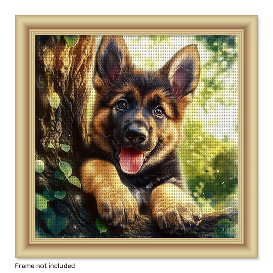 ZUOANLF 1set 40x40cm/15.7x15.7Inch DIY Cross Stitch Kit Frameless, Lovely German Shepherd dog, tamped cross stitch kits, Embroidery Set for Home Decor, Includes Patterned Fabric & Threads, Perfect for Living Room Entrance or