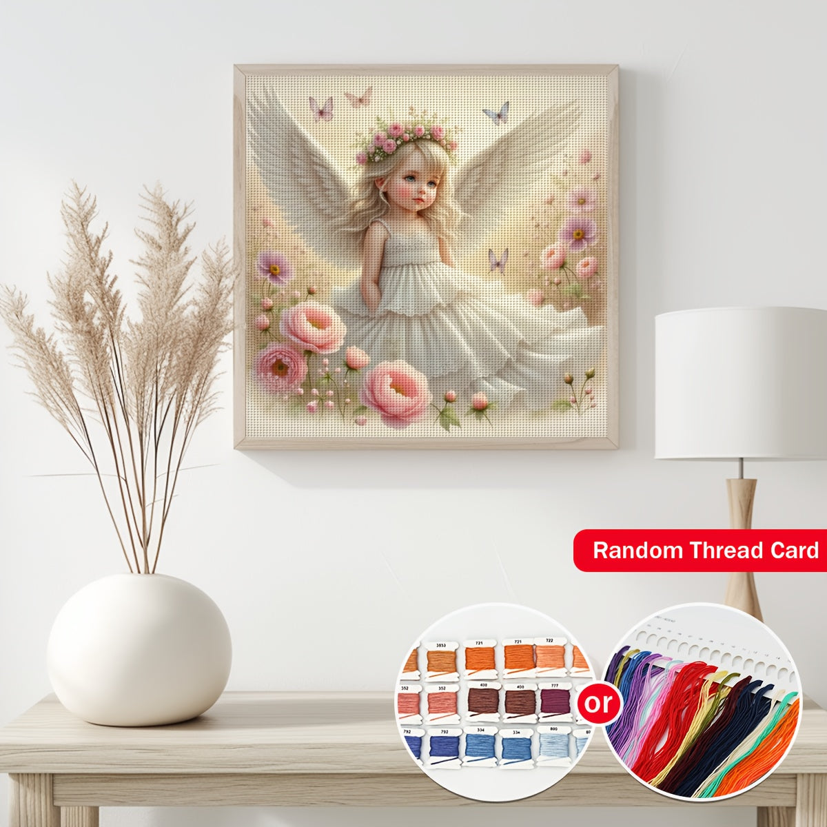 ZUOANLF 1set 40x40cm/15.7x15.7Inch DIY Cross Stitch Kit Frameless, tamped cross stitch kits, Embroidery Set for Home Decor, Includes Patterned Fabric & Threads, Perfect for Living Room Entrance or Bedroom Decoration and a Bea