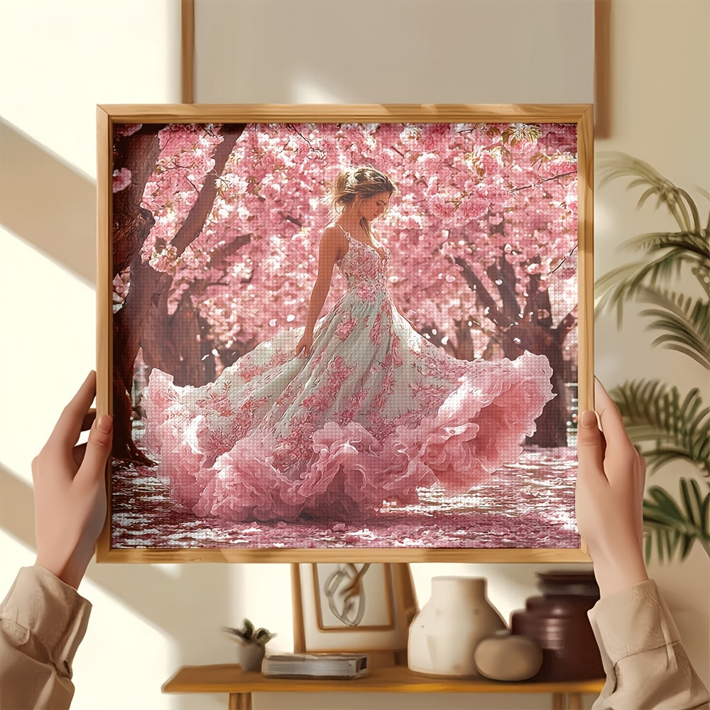 Floral Embroidery Cross Stitch Kit - Vibrant Pink Cherry Blossom Design, Nylon Thread, All-Season Crafting, Intricate Floral Patterns for Home Decor, Embroidery Kit|Floral Embroidery|Detailed Embroidery, Cross Stitch Kits