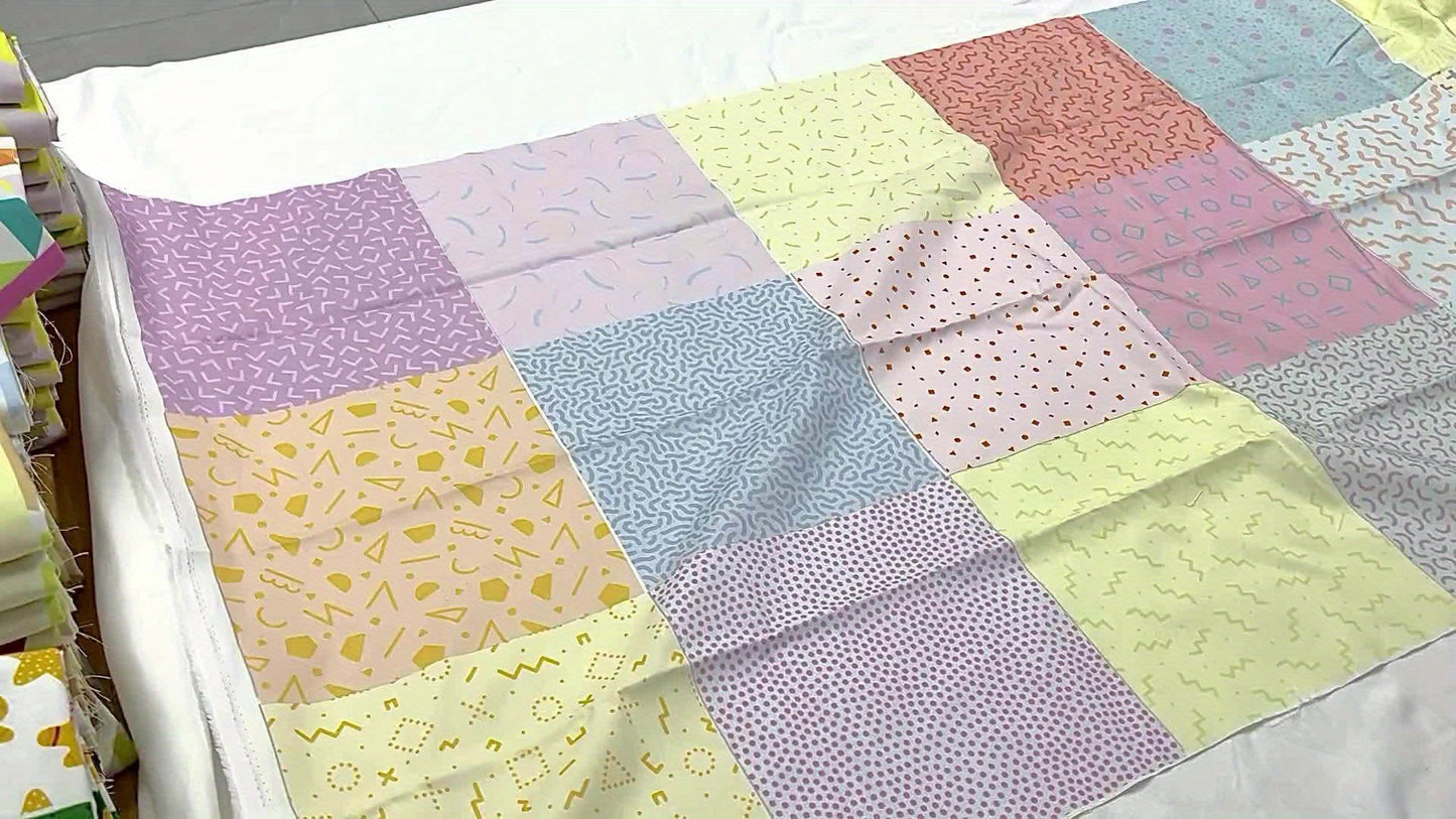 100% Cotton 18 Patterns 23x23cm (9x9in) Quilting Fabric Squares, Sweet Retro Geometric And Abstract Cotton Craft Cloth Blocks, Quilting Supplies For DIY Sewing, Modern Home Textiles Handmade Fabric