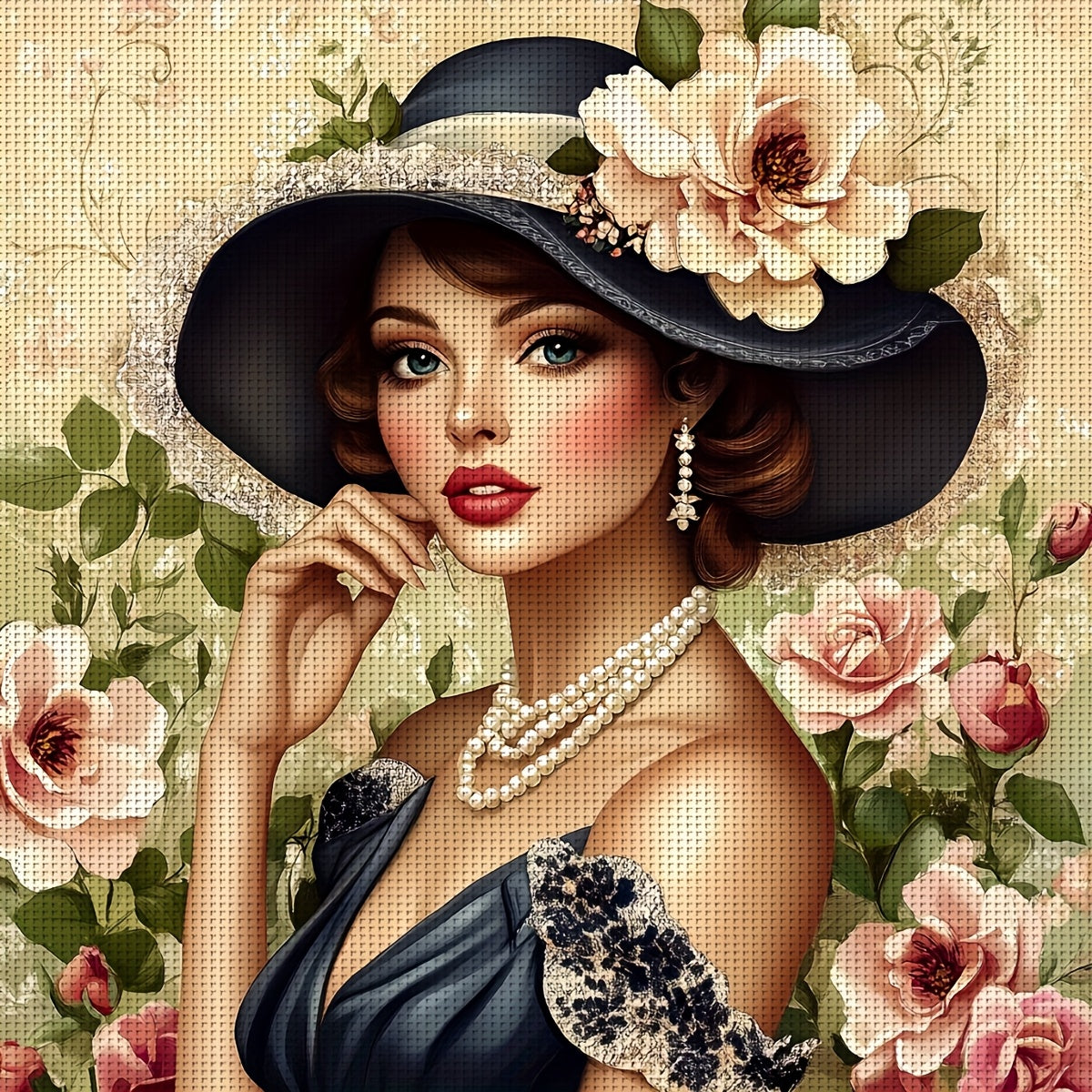 ZUOANLF 1set 50x50cm/19.7x19.7Inch DIY Cross Stitch Kit Frameless, Beautiful woman, stamped cross stitch kits, Embroidery Set for Home Decor, Includes Patterned Fabric & Threads, Perfect for Living Room Entrance or Bedroom De