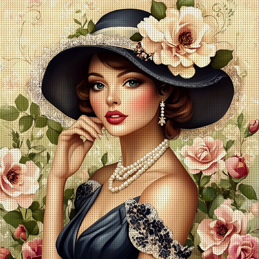 ZUOANLF 1set 50x50cm/19.7x19.7Inch DIY Cross Stitch Kit Frameless, Beautiful woman, stamped cross stitch kits, Embroidery Set for Home Decor, Includes Patterned Fabric & Threads, Perfect for Living Room Entrance or Bedroom De