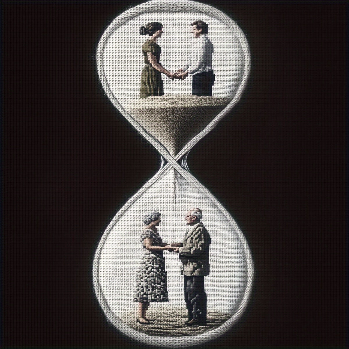 ZUOANLF DIY Cross Stitch Kit - Romantic Hourglass Love Scene, 30x30cm/11.8x11.8Inch, 40x40cm/15.7x15.7Inch, Fabric Wall Art with Threads, Needle, Pattern, and Instructions for Home Decor or Gift, All-Season Love Theme, Romant