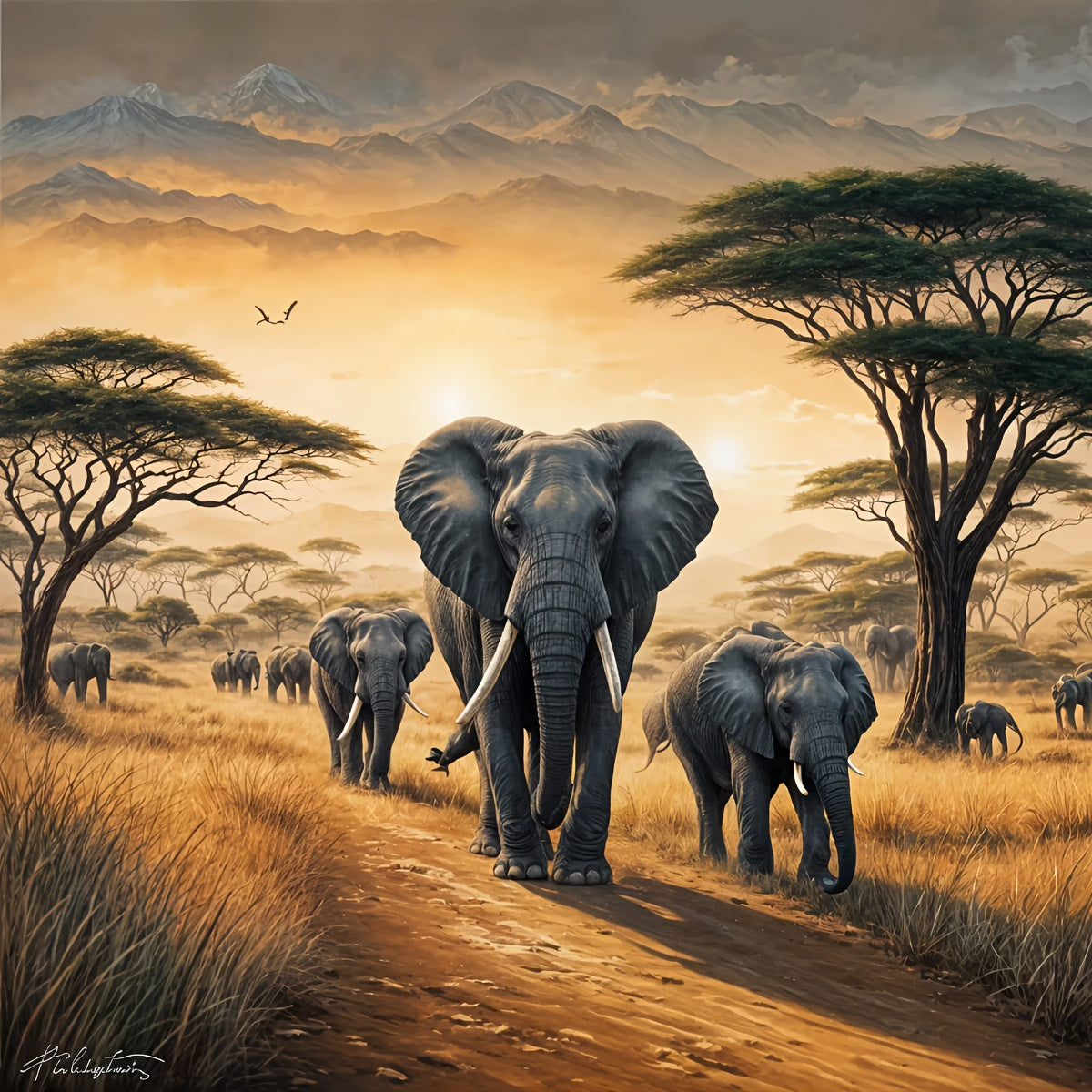JOZYSH 1pc 40x40cm/15.7x15.7in Elephant Savanna Cross Stitch DIY Kit - 11CT/14CT Fabric, Ideal for Beginners, Perfect for Bedroom or Living Room Wall Decor, Includes Canvas, Needle, Thread, Pattern, and Instructions, Relaxing
