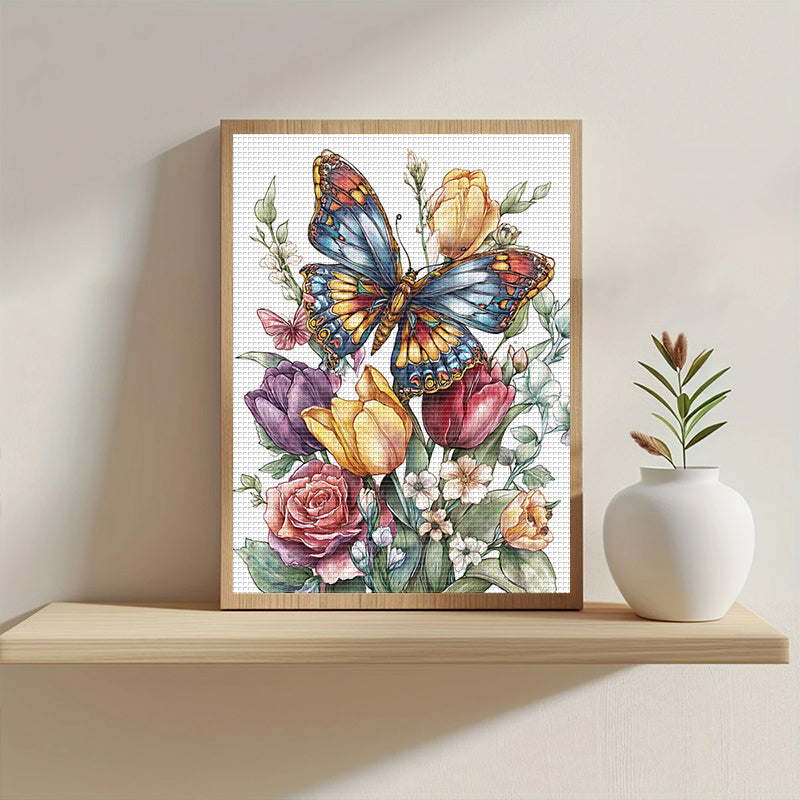 1pc DIY Floral Cross Stitch Kit - 13, 8x17, 7in Frameless Fabric, Vibrant Butterfly & Flower Design, Includes Threads & Needles, Perfect for Home Wall Decor, Mother'S Day Gift, Crafting Supplies, Crafting Kit|Vibrant Wall Art