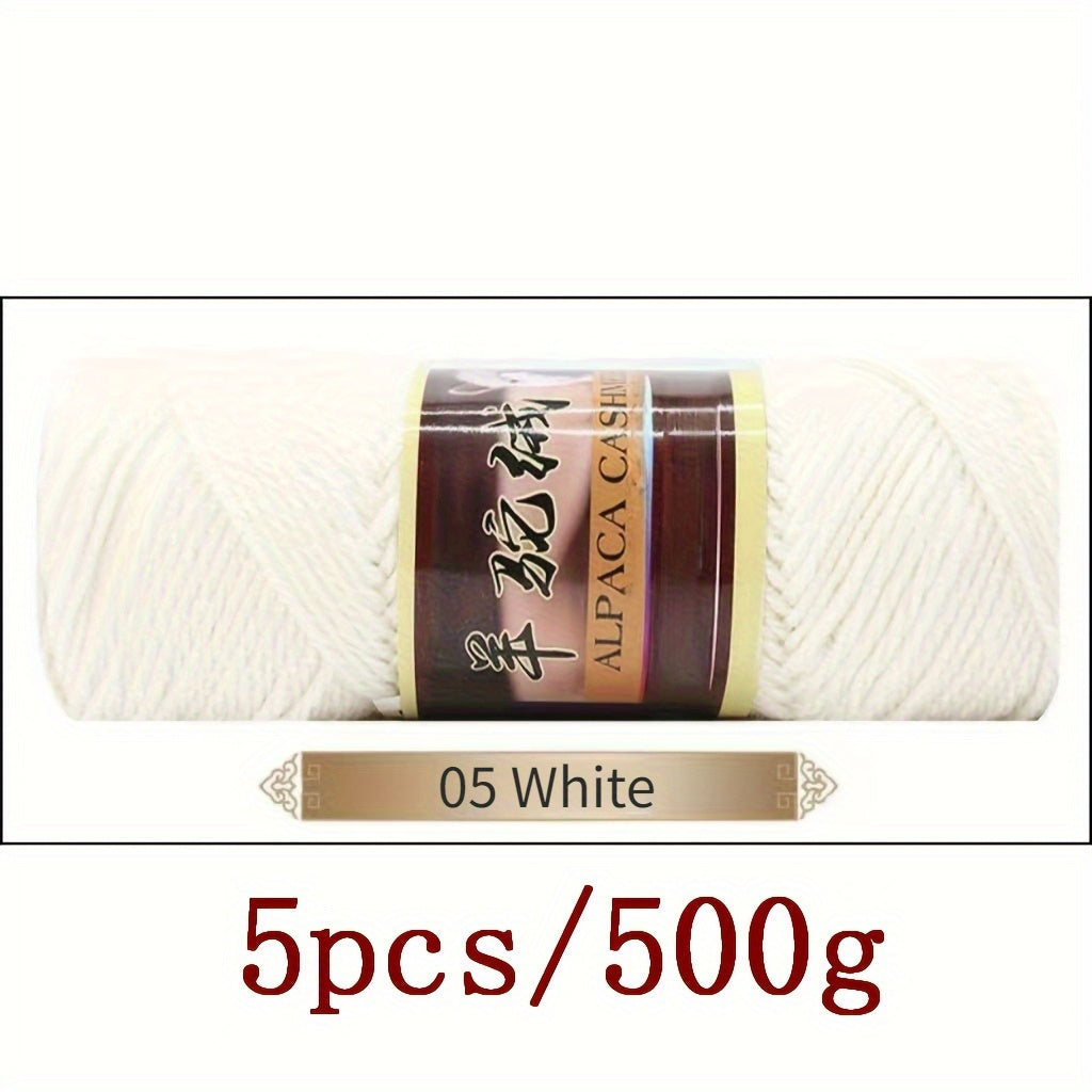 5pcs Set of 17.64oz Alpaca Wool Thick Knitted Yarn, High-Quality for Hand-Knitted Hats, Scarves, Sweaters, Coats, Floor Socks, Blankets, and Various DIY Projects, Cozy Winter Projects, Soft Yarn Bundle, Vibrant Color Yarn, Mu