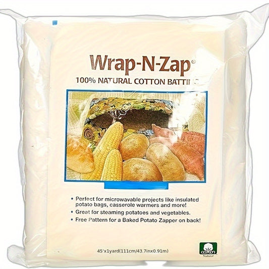 1 Pack Natural Cotton Batting () - 45"x36" Wide 1- Roll, 100% Pure White Pile for Quilting, Microwave Heating, Potato/Casserole Warmers, DIY Crafts & Bedspread Padding, Quilt Batting Heat Resistant