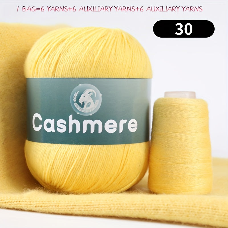 6-Ply Hand-Knitting Yarn for Self-Knitted Cashmere Sweaters, Includes Matching Yarn for Machine-Knitted Cashmere Hats and Scarves, Knitting Needles, and Yarn Balls