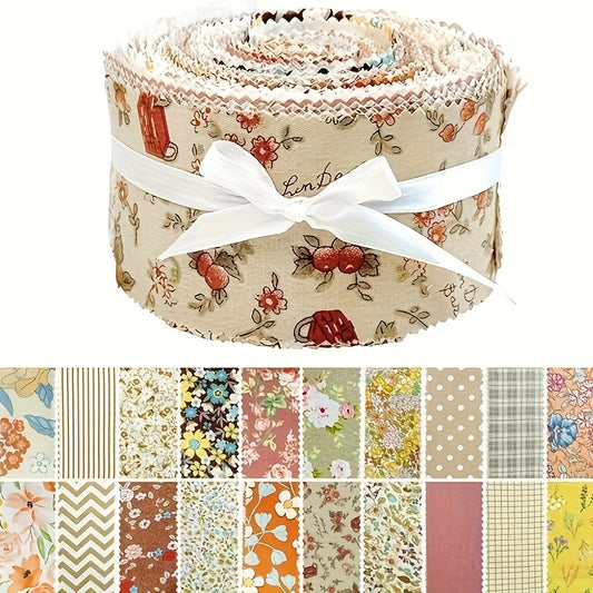 80 Precut Cotton Jelly Roll Fabric Strips - 20 Assorted Khaki & Brown Floral Print Quilting Fabric, 2.5"x20" Wide for DIY Quilts, Making, Patchwork Borders - Pre-Cut for Beginners & Experts (No Required)