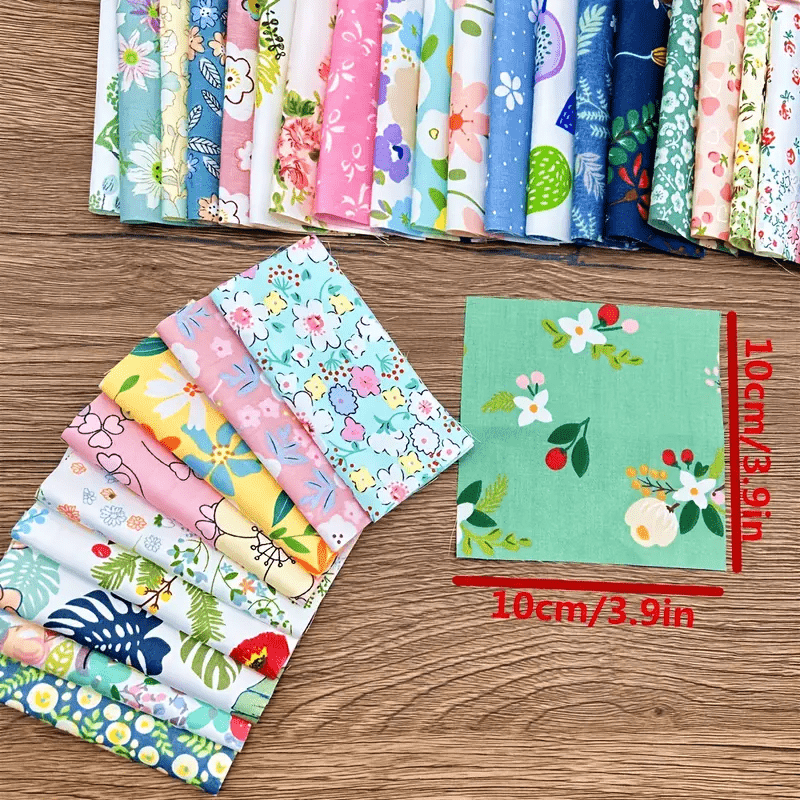 100PCS 10 x 10 cm Floral 100% Cotton Fat Quarters Fabric for Sewing and Quilting Bundles Precut Fabric Square for DIY Craft Patchwork