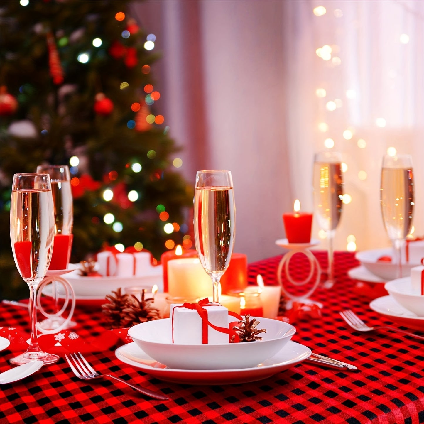 Buffalo Plaid Fabric 56 X 36 Inch Christmas Plaid Cotton Checkered Buffalo Fabric By The Yard Precut Patchwork Sewing For DIY Craft Sewing Home Christmas Decoration(Red-Black)