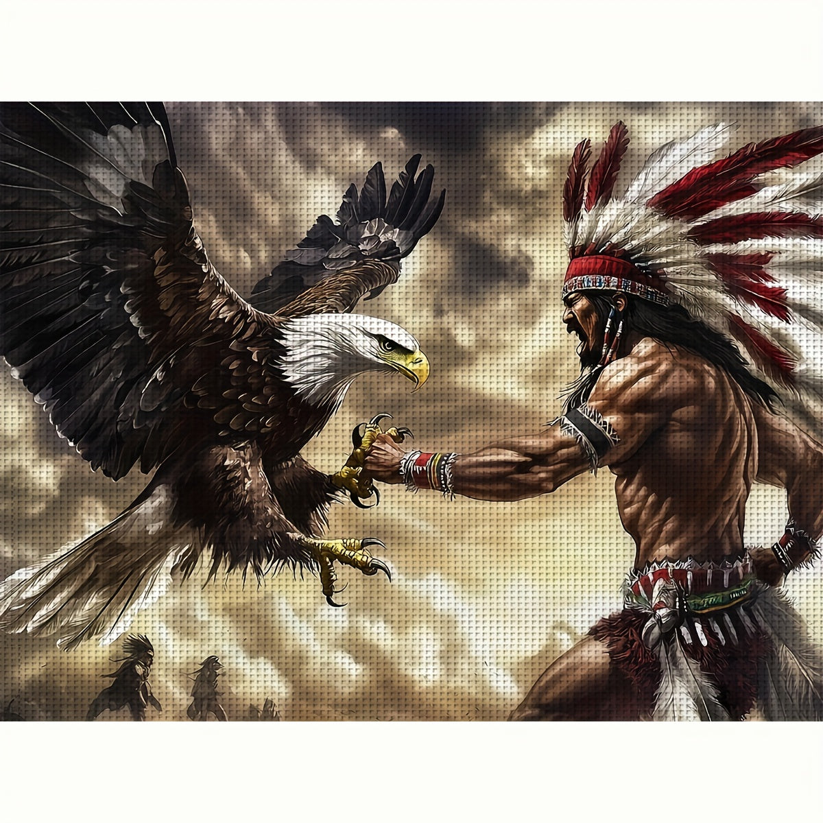 DIY 11x14 Inch Cross Stitch Kit - Majestic Eagle in Flight, 11CT/14CT Frameless Embroidery Pattern with Native American Warrior, Ideal for Home Decor, Living Room, Bedroom, or Gift, Native American Artwork | Natureinspired Ar