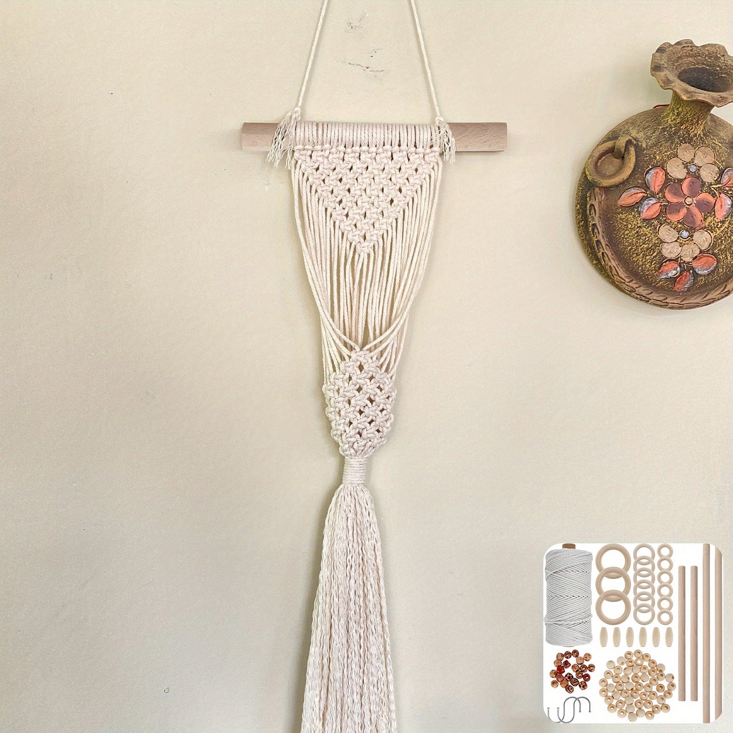 1set Macrame Kit for Beginners Natural Rope Macrame Wall Hanging Kit Complete Macrame Making Kit DIY Macrame Supplies with Wood Beads Wood Rings Wood Sticks S Hooks for Wall Hangings