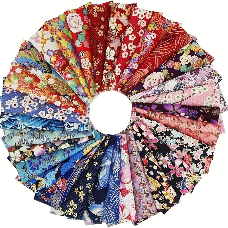 50pcs 3.9*3.9in Japanese Fabric Squares Print Pre-cut Quilting Fabric Bundle for DIY Sewing and, Bag, Clothing Accessories, Thanksgiving, Valentine's Day and New Year's Perfect Choice, DIY Patchwork Sewing