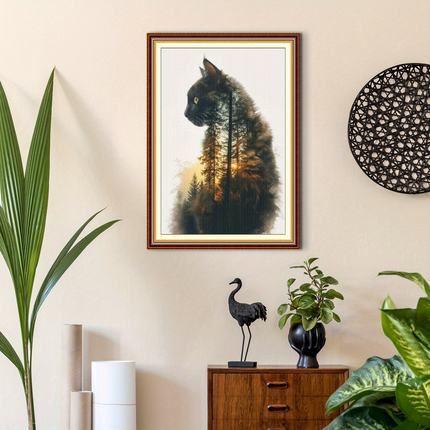 Stamped Cross Stitch Kits for Adults, Silhouette Cat Embroidery Kits for Beginners, 11CT Patterns, Counted Embroidery Needlepoint Kits Home Decor, 15.7 x 23.6 inch