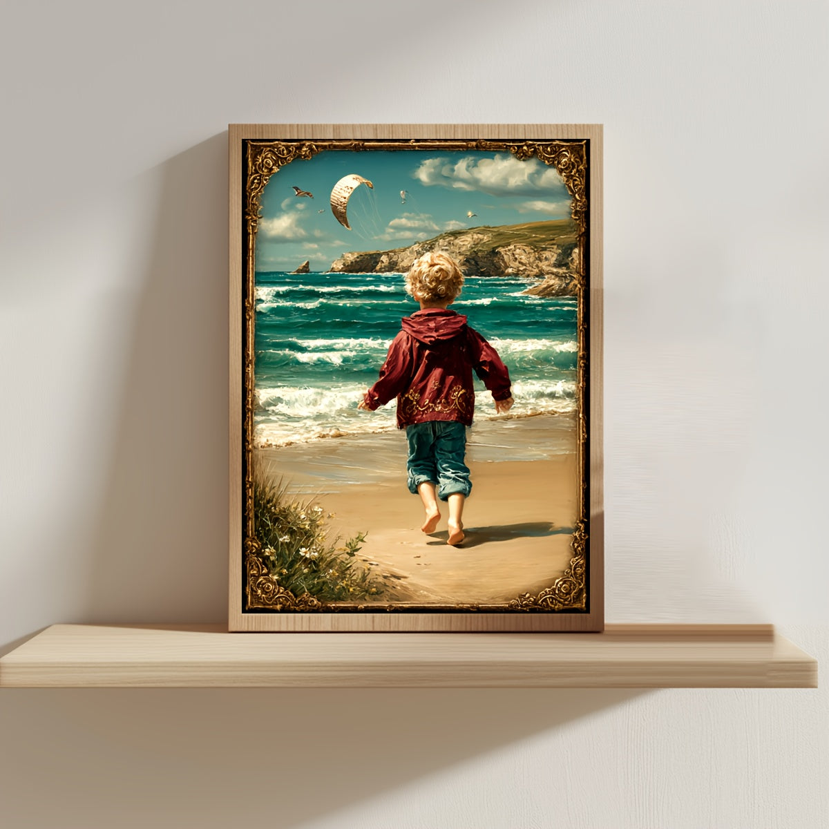 JOZYSH 1pc, new 16CT frameless 30x40cm/11.8x15.7in cross stitch kit, Running by the seaside, handmade DIY printed cross stitch embroidery set, creative hand relaxed gift, including printed map, printed embroidery cloth, threa