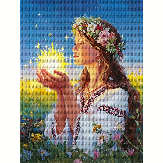1pc JOZYSH Large DIY Cross Stitch Kit - 11/14CT Frameless Full Hoop-Style with Flowers & Ukrainian/ Matriarchal Motif (Dress) | Complete Embroidery Set with Threads, Fabric & Instructions for s & | Handmade Home Decor, Wall A