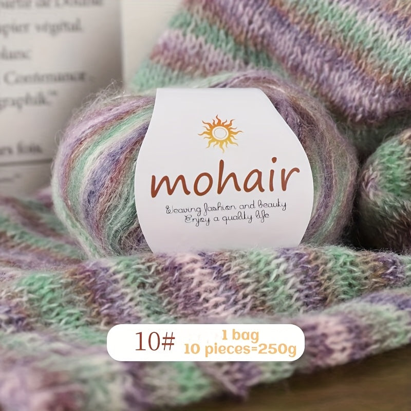 10 Skeins, 250g Each - Colorful Marled & Blend Yarn, Self-Striping Pattern for Knitting, Crochet, Scarves, Hats, Shawls, Crafting Yarn|Multicolor Fiber|Soft Texture Yarn