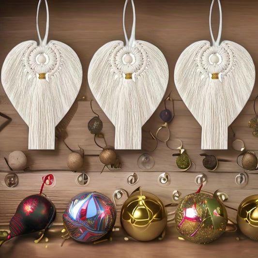 3pcs DIY Macrame Angel Kit - Elegant White Hanging Ornaments with Floral Accents, Perfect for Christmas Wall Decor, Ideal Gift for Mom & Girls, Festive Home Decoration|Floral Accent Ornaments|Detailed Craftsmanship