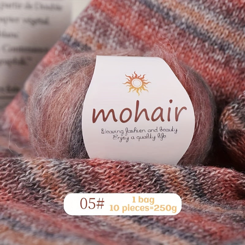 10 Skeins, 250g Each - Colorful Marled & Blend Yarn, Self-Striping Pattern for Knitting, Crochet, Scarves, Hats, Shawls, Crafting Yarn|Multicolor Fiber|Soft Texture Yarn