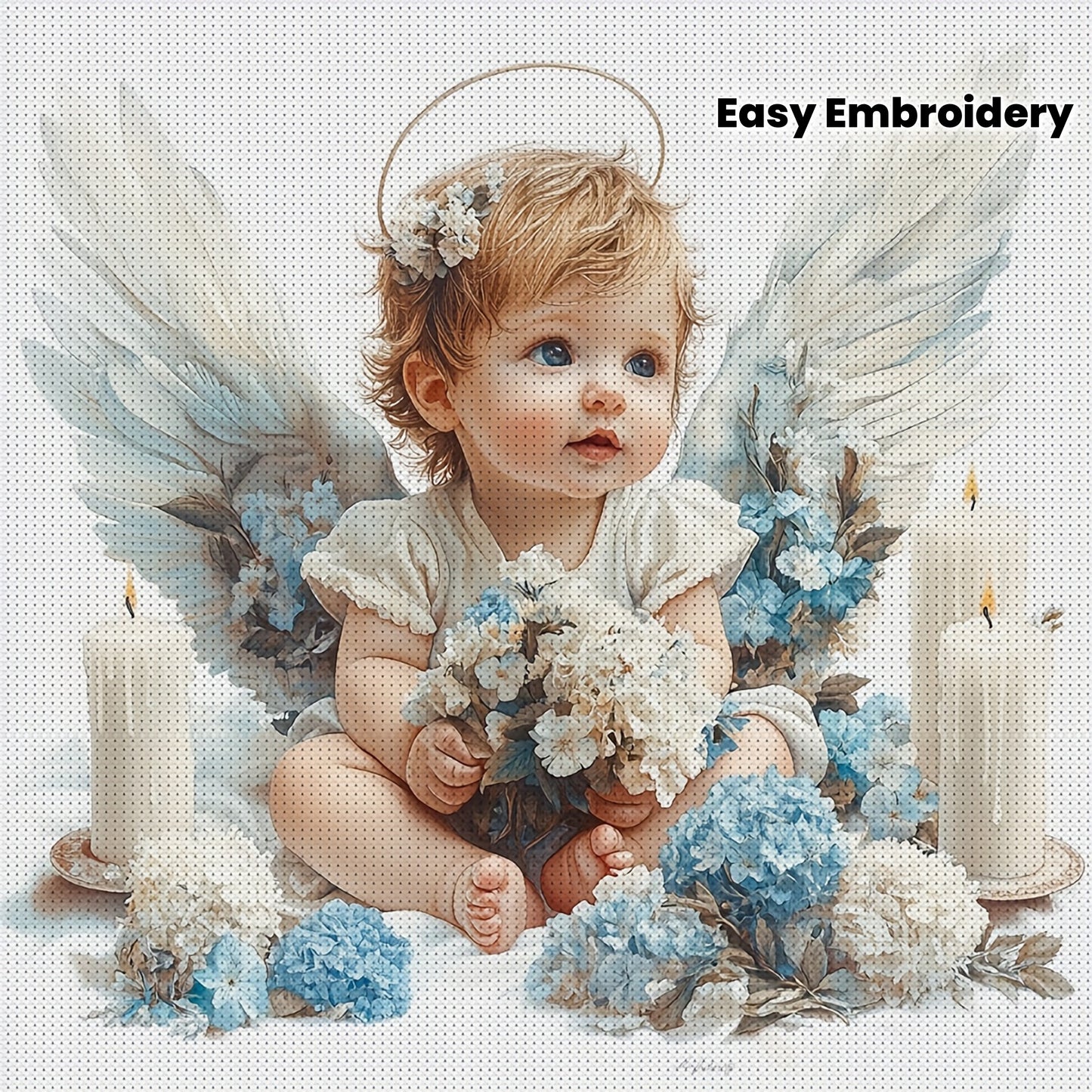 JOZYSH 11x11" Angel Cross Stitch Kit - Relaxing DIY Embroidery for Beginners, Includes Printed Fabric, Needle, Thread, Patterns & Instructions, Perfect for Home Wall Decor, Relaxing Craft Kit|Whimsical Design|Easy Embroidery
