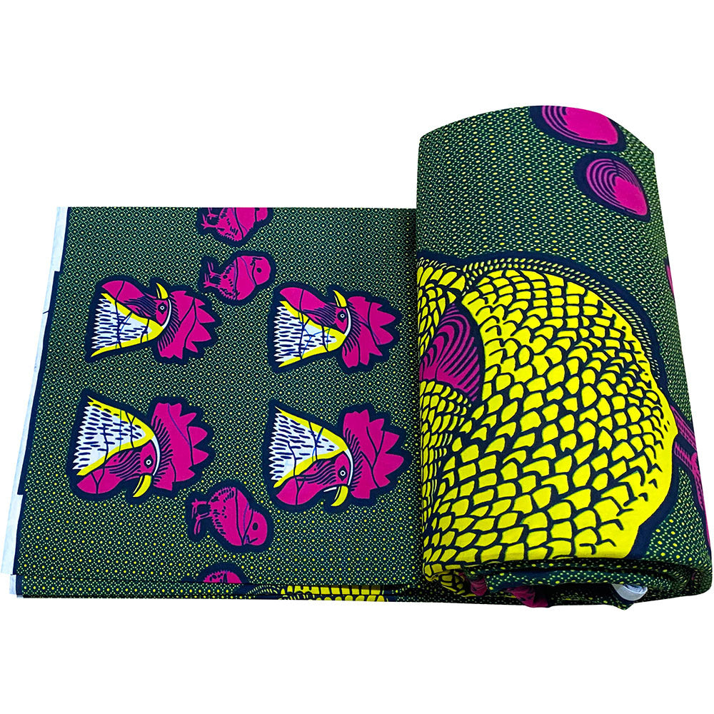 African 100% Cotton by the - Traditional Ankara Print with Ghanaian Fante Shrotes & Adinkra Symbols, Multicolor (Pink/Yellow/Black) Hand Wash Only for Quilting, Sewing, African Fashion Clothing & Cultural Crafts