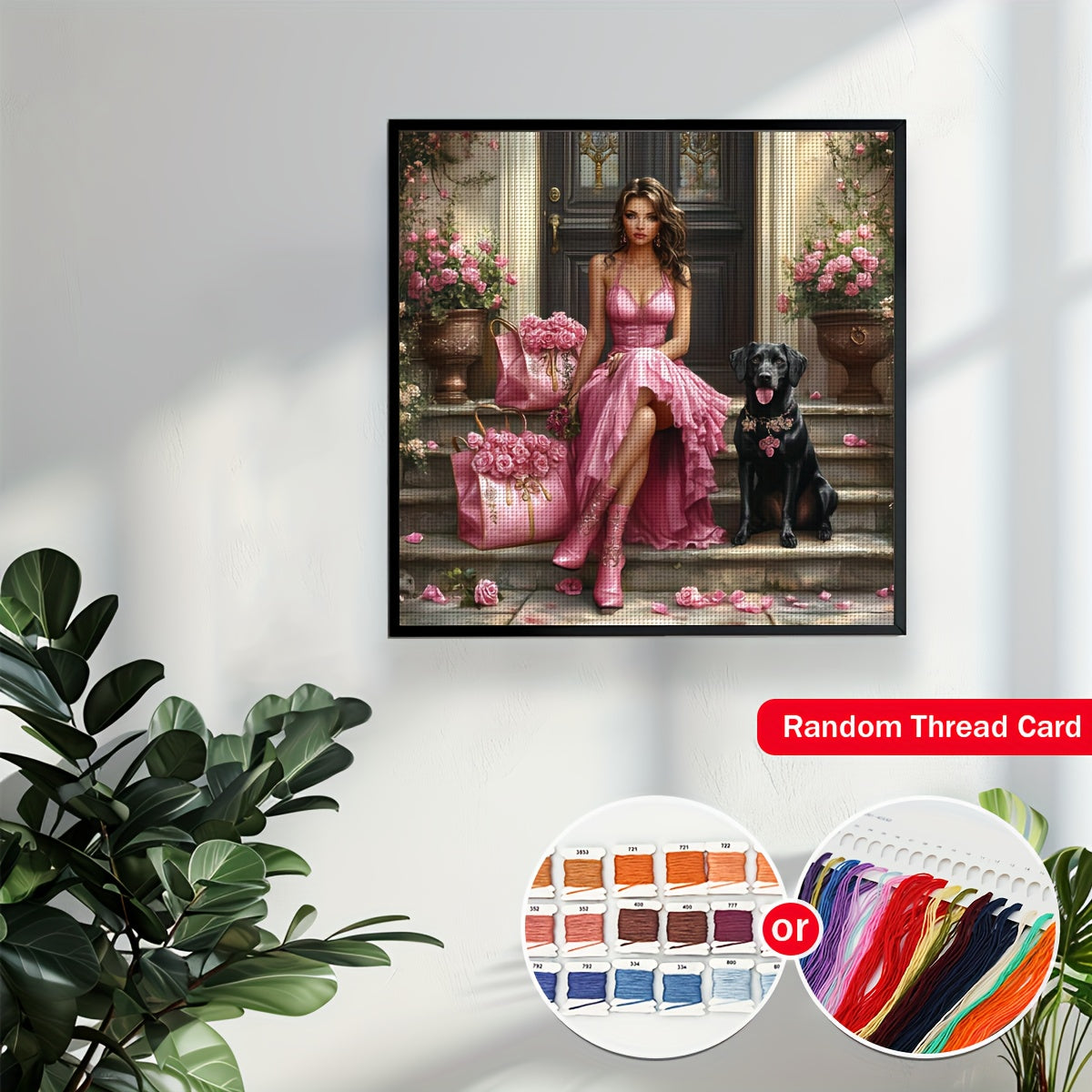 JOZYSH 1set 50x50cm/19. 7x19. 7Inch DIY Cross Stitch Kit Frameless, A beautiful woman, stamped cross stitch kits, Embroidery Set for Home Decor, Includes Patterned Fabric & Threads, Perfect for Living Room Entrance or Bedroom