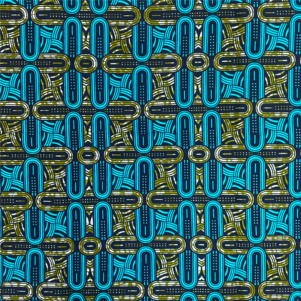 Double-sided 100% Cotton Ankara Fabric | Soft and Smooth, Geometric Chain Pattern, Creative Fabric for Garment Making, Crafts, and Bag Decoration, Hand Wash Only