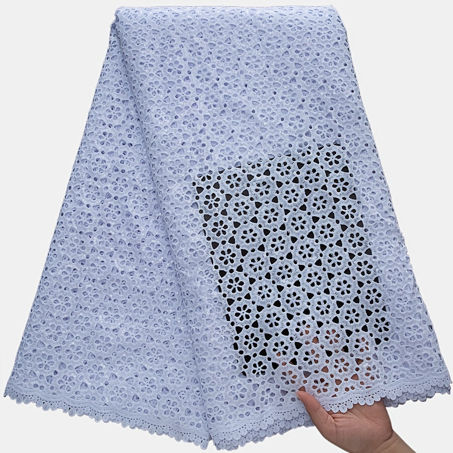 White African Water-Soluble Lace Fabric with Sequins - Nigerian Style Floral Pattern for Wedding, Party, and Prom Dresses, Hand Wash Only, Wedding Dresses, Party Dresses, Elegant Dresses, Intricate Lacework