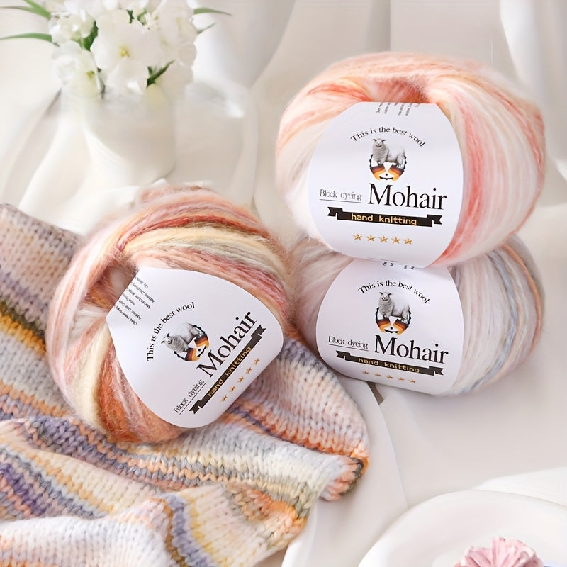 1 Bag = 8 Balls = 400g Multicolor Self-Striping Mohair Yarn | Fashion Sweaters, Coats, Shawls, Trench Coats, Scarves, Hats, Gloves, Clothing Accessories - Polyester 80%, Wool 10%, Nylon 10%