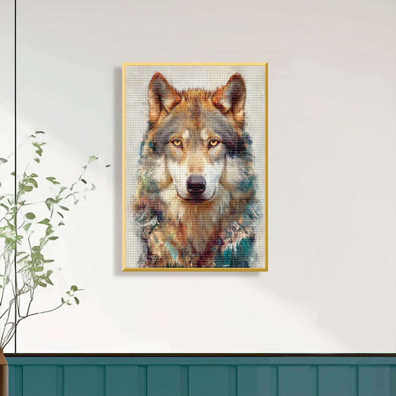 1pc 13.8in x 17.7in Wolf Portrait Cross Stitch Kit - Detailed DIY Eco-Line Art, 11CT Embroidery Fabric with Threads, Needle, and Instructions - Perfect for Home Wall Decor, Mother'S Day Gift, Unframed, Animal Wall Art | Reali