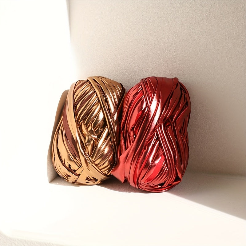 A Set of 3 Mixed Color 300G Faux Metallic Sheen Yarn, Suitable for Handmade Crochet Bags, Dolls, Pendants, Etc., in Golden + Silver + Dark Gray, Antique Golden + Burgundy + Dark Brown, Made of 100% Polyester, Red And White Ch