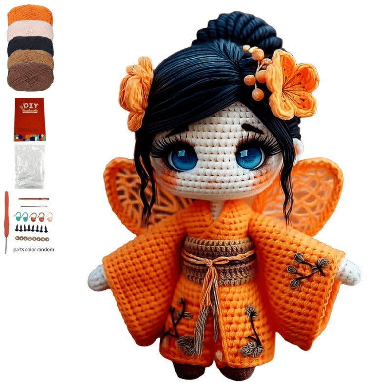 Complete DIY Crochet Kimono Girl Doll Kit - -Themed 4-Color Yarn with Fabric for Amigurumi Making, Handmade Crochet Craft for s & Hobbyists (All-Season Crochet Project) - Yarn Set & Material Package)